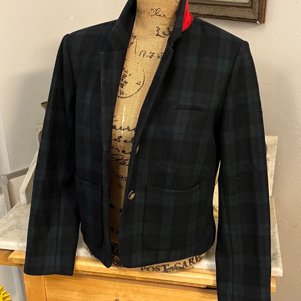 Anthropologie Cartonnier Blue and Green Plaid Blazer Fabulous Look Amazing Feel